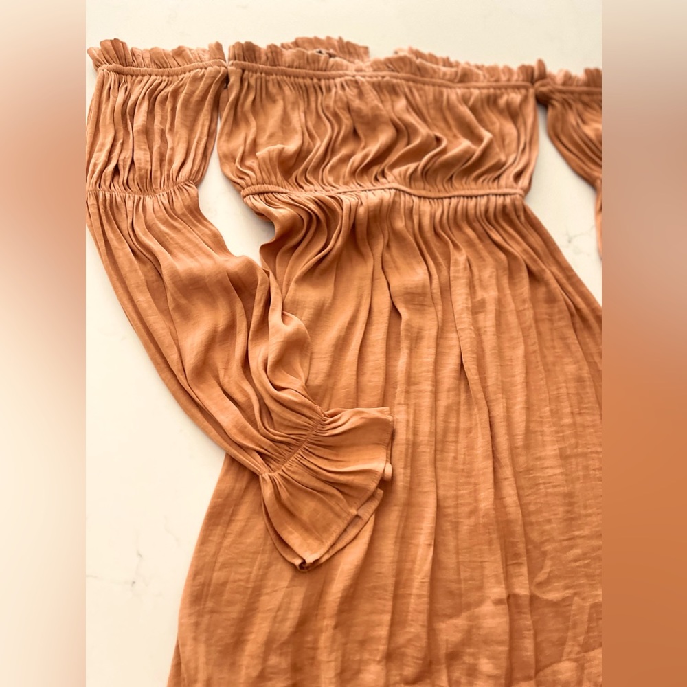 Off shoulder Silky bronze dress (Size S)